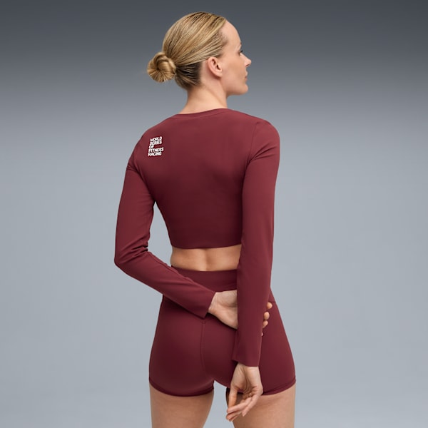 PUMA x HYROX SHAPELUXE Long Sleeve Cropped Tee Women, Ruby Shimmer, large-MEX