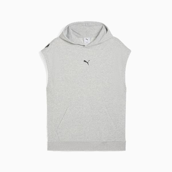 French Terry Sleeveless Hoodie Men, Light Gray Heather, large-MEX