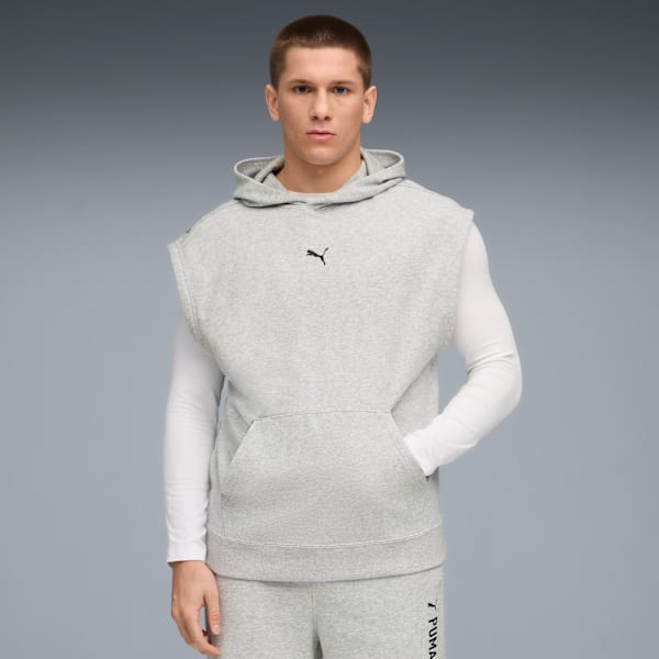 French Terry Sleeveless Hoodie Men, Light Gray Heather, large-MEX
