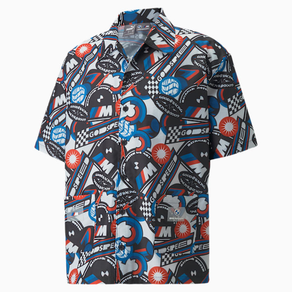 BMW M Motorsport Statement Men's Bowling Shirt, Puma Black-AOP, large-ZAF