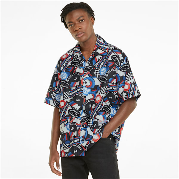 BMW M Motorsport Statement Men's Bowling Shirt, Puma Black-AOP, large-ZAF