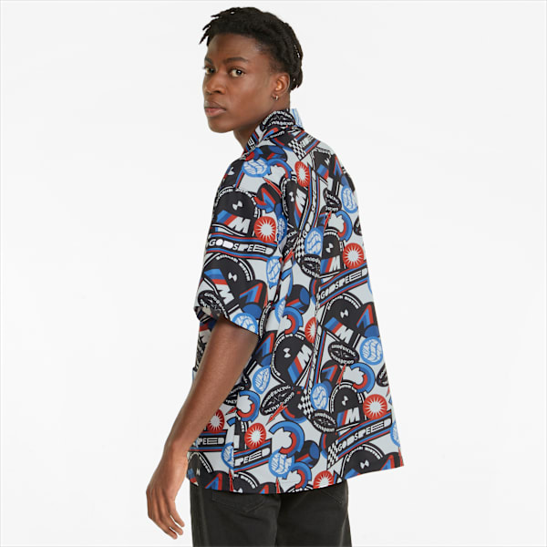 BMW M Motorsport Statement Men's Bowling Shirt, Puma Black-AOP, large-ZAF