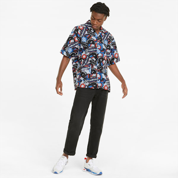 BMW M Motorsport Statement Men's Bowling Shirt, Puma Black-AOP, large-ZAF