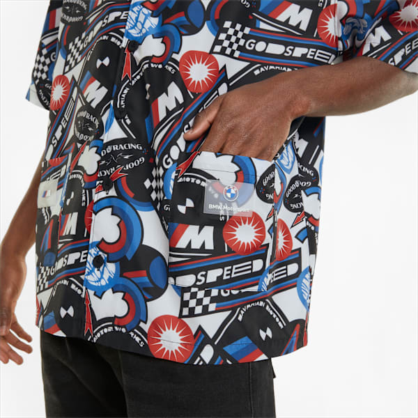 BMW M Motorsport Statement Men's Bowling Shirt, Puma Black-AOP, large-ZAF