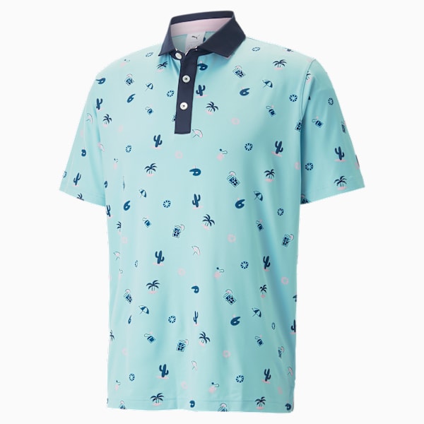 PUMA x Arnold Palmer Mattr Dunes Golf Polo Shirt Men, Tropical Aqua-Navy Blazer, large-ZAF