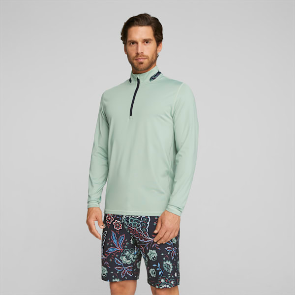 PUMA x LIBERTY Men's Golf Quarter-zip, Green Fog-Navy Blazer, large-ZAF