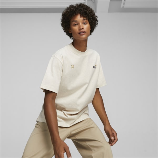 PUMA 75 Logo Celebration Men's Tee, Beige Heather, large-ZAF