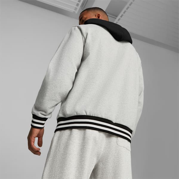 Buzo de basketball para hombre Franchise Core, Light Gray Heather-PUMA Black, large-ARG