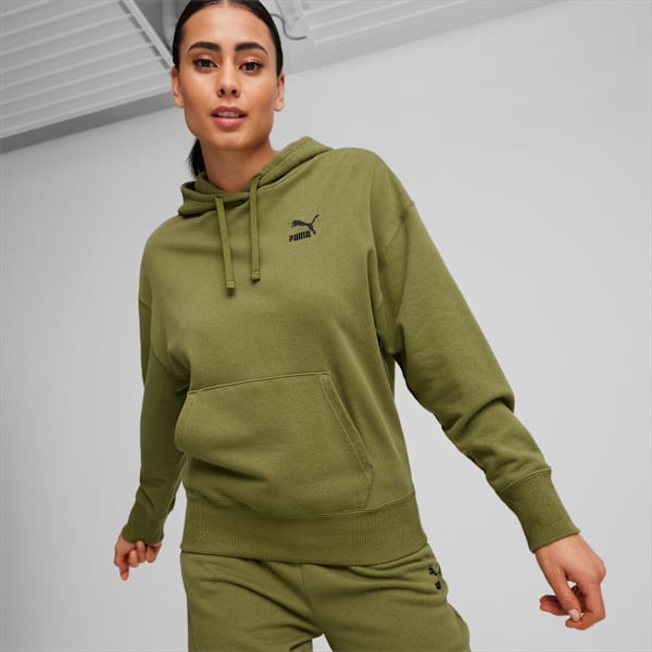Buzo con capucha BETTER CLASSICS de corte holgado para mujer, Olive Green, large-ARG