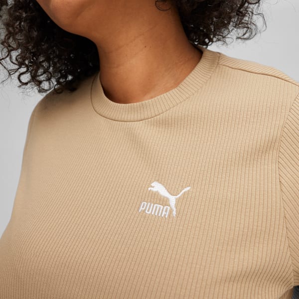 Remera ajustada Classics de canalé para mujer, Prairie Tan, large-ARG