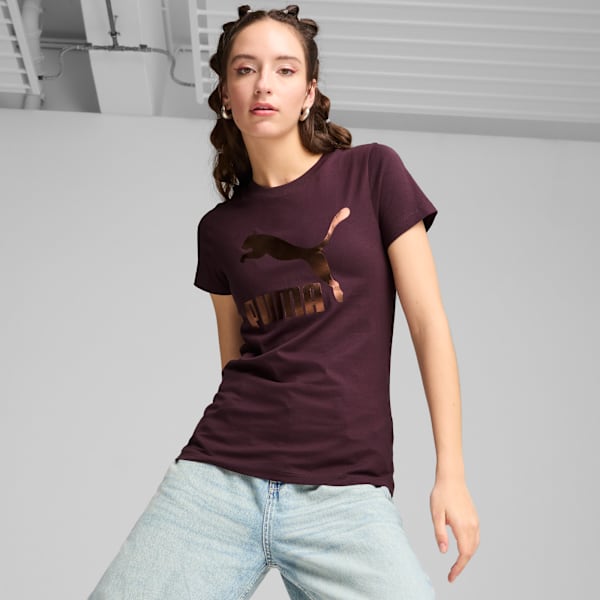 CLASSICS Shiny Logo Women's Tee, Midnight Plum, large-MEX