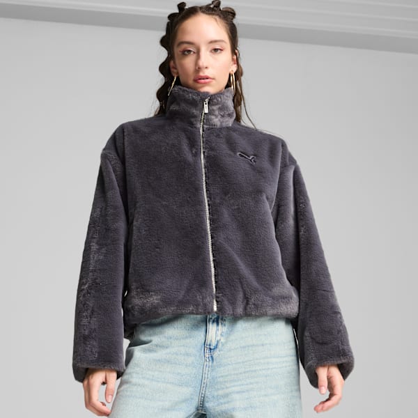 Chamarra de peluche para mujer, Galactic Gray, large-MEX