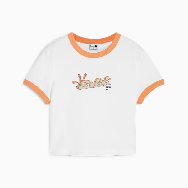 DOWNTOWN Graphic Baby Tee Women, PUMA White-Bright Melon, large-MEX