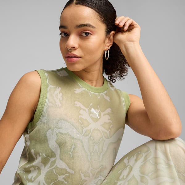 Vestido largo DARE TO Mesh Column para mujer, Pistachio Green-AOP, large-MEX