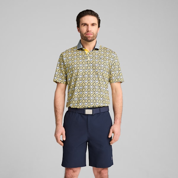 PUMA x PALM TREE CREW Tile Golf Polo Men, Red Fire-Sunny Yellow, large-ZAF