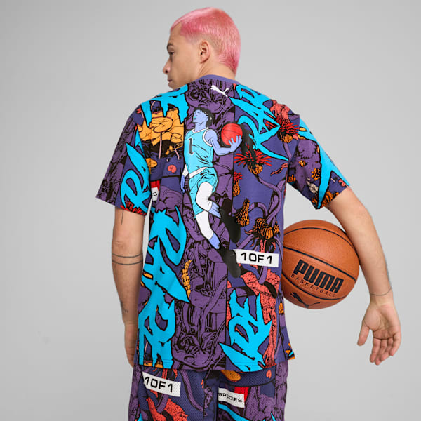Remera de básquet estampada Melo Phoenix para hombre, Blue Crystal-AOP, large-ARG