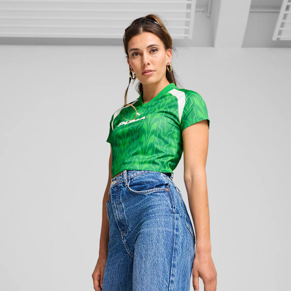 Playera de fútbol estilo baby tee para mujer, PUMA Green, large-MEX