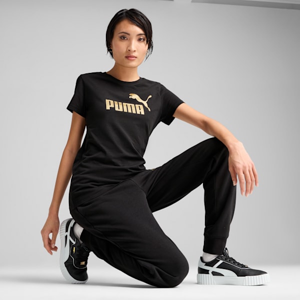 ESS METALLIC No. 1 Logo Tee Women, PUMA Black-metallic gold, large-MEX