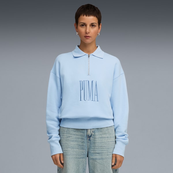 Premium Essentials Oversized Graphic Polo Crew Sweatshirt Women, Haute Tropic, large-ZAF