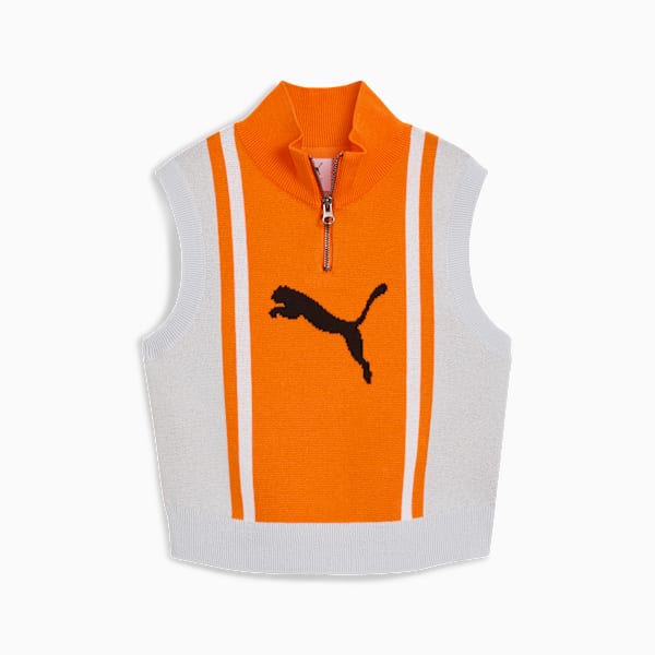 FUTURE.PUMA.ARCHIVE Half-Zip Knitted Tank Women, Silver Mist-Orange Glo, large-MEX