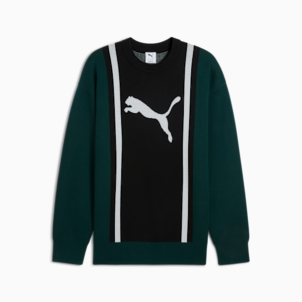FUTURE.PUMA.ARCHIVE Relaxed Knitted Sweater Unisex, Green Terrain-PUMA Black, large-MEX
