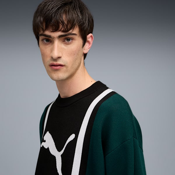 FUTURE.PUMA.ARCHIVE Relaxed Knitted Sweater Unisex, Green Terrain-PUMA Black, large-MEX
