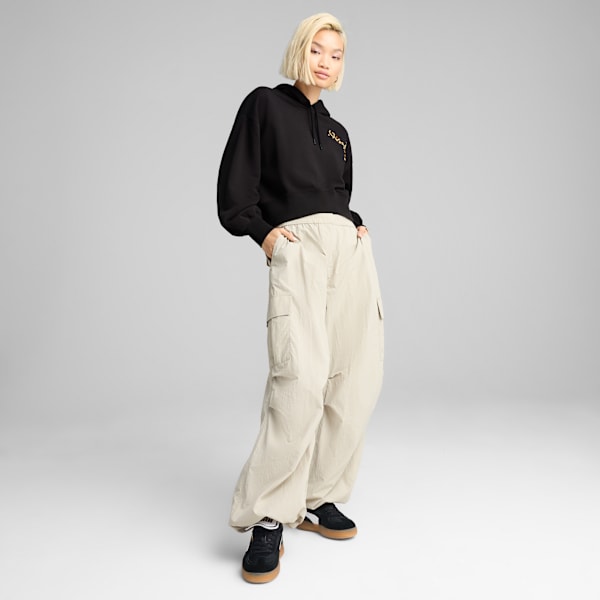 LEO LUXE Relaxed Cropped Hoodie Women, PUMA Black, large-MEX