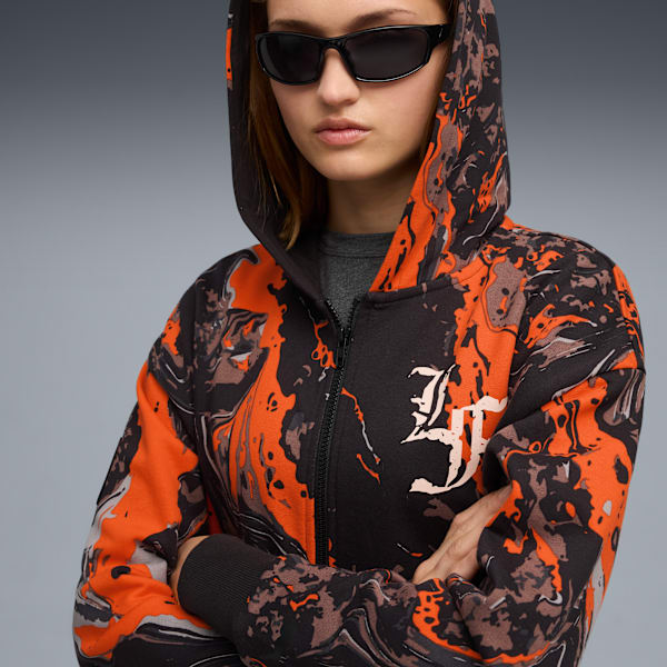 LAFRANCÉ HEEM Crop Zip Hoodie Women, Orange Glo-AOP, large-ZAF