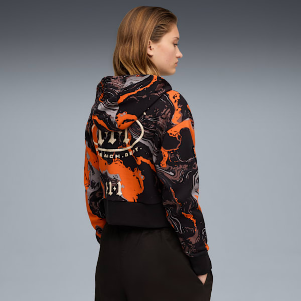 LAFRANCÉ HEEM Crop Zip Hoodie Women, Orange Glo-AOP, large-ZAF