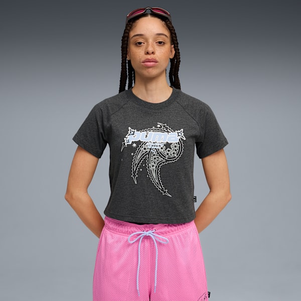 Remera corta Shooting Stars para mujer, Dusky Gray-heather, large-ARG