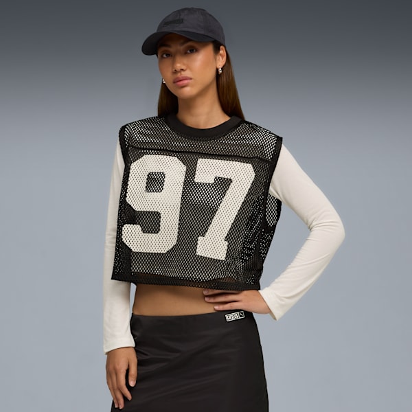 Top holgado PUMA x ROSÉ Mesh para mujer, PUMA Black, large-ARG