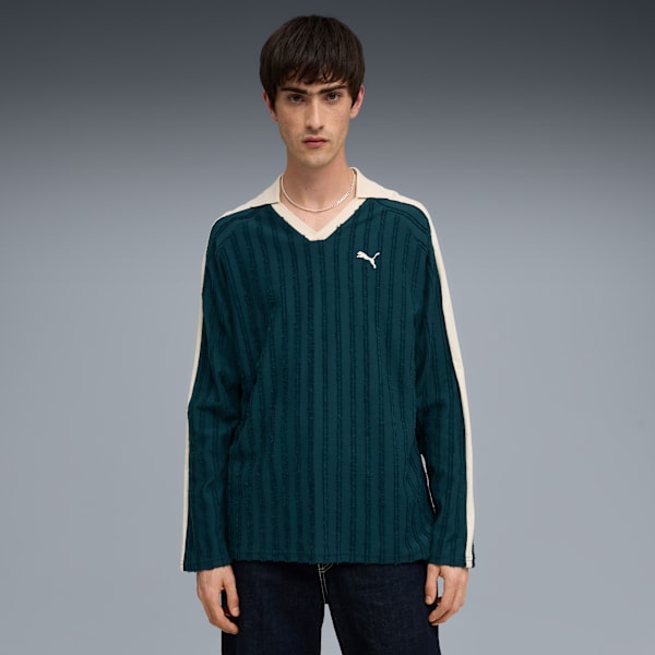 T7 Relaxed Long Sleeve Polo Men, Green Terrain, large-ZAF