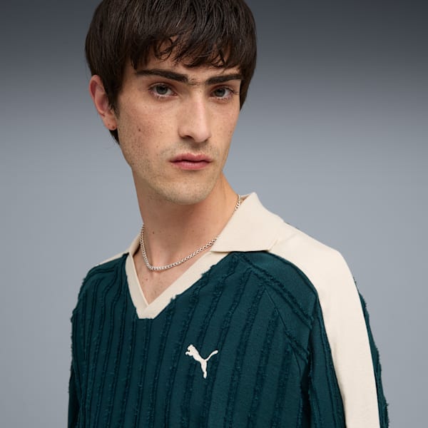 T7 Relaxed Long Sleeve Polo Men, Green Terrain, large-ZAF