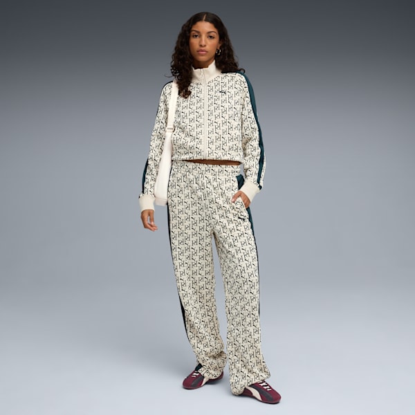 T7 All-Over Print Straight Track Pants Women, Alpine Snow, large-ZAF