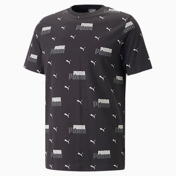 Camiseta masculina estampada com logotipo Essentials+, PUMA Black, large-BRA