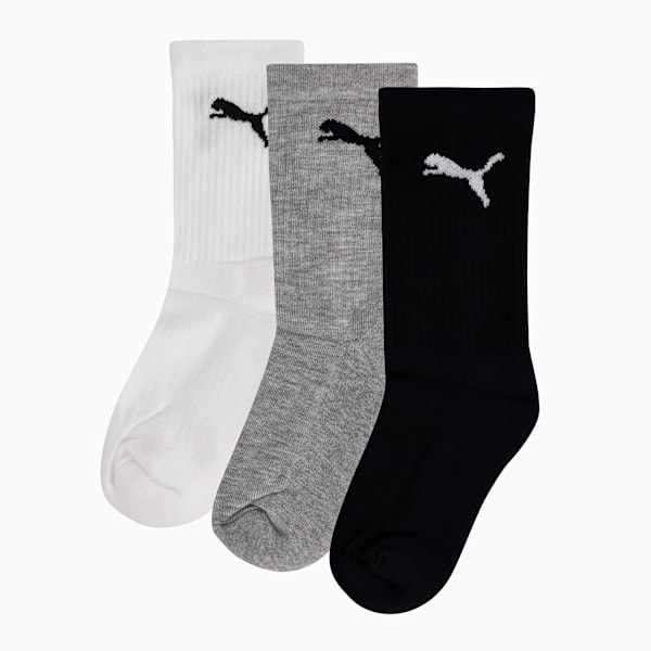 Kids 3 Pack Tennis Socks, PUMA Black-White-Gray, large-ZAF