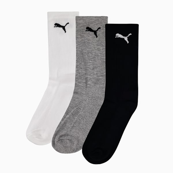 Mens 3pkTennis Socks, PUMA White-Black-Grey Mel, large-ZAF