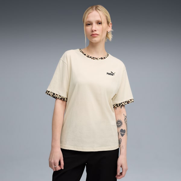Essentials Animal Print Relaxed Tee Women, Alpine Snow, large-ZAF