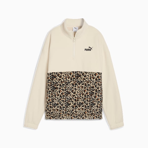 Essentials Animal Print Relaxed Crew Women, Alpine Snow, large-ZAF