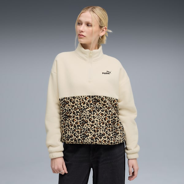 Essentials Animal Print Relaxed Crew Women, Alpine Snow, large-ZAF