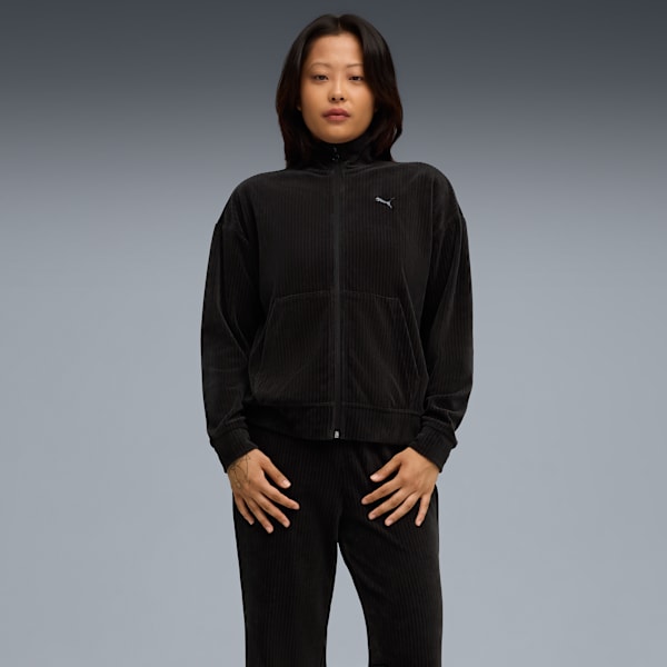 Velour Rib Relaxed Suit Women, PUMA Black, large-ZAF