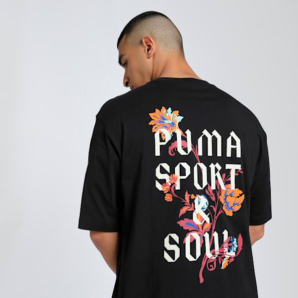 Floral Sport Graphic Boxy Tee Men, PUMA Black, large-MEX