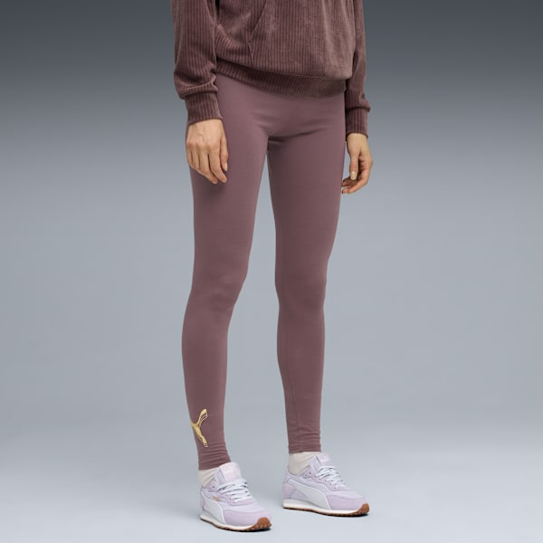 Essentials Metallic Leggings Women, Raisin-metallic gold, large-ZAF