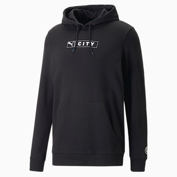 Manchester City ftblLegacy Hoodie Men, PUMA Black-Team Light Blue, large-ZAF