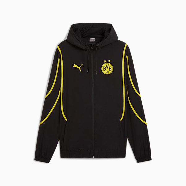 Campera pre-partido con capucha Borussia Dortmund para hombre, PUMA Black-Faster Yellow, large-ARG