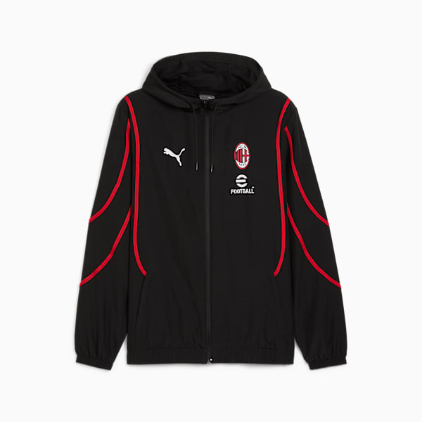 Campera pre-partido con capucha AC Milan para hombre, PUMA Black-For All Time Red, large-ARG
