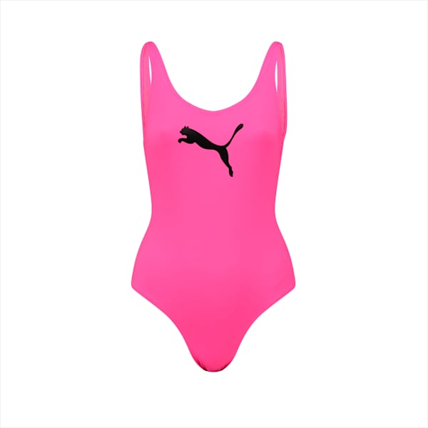 PUMA Swim Women's 1 Piece Swimsuit, glowing pink, large-ZAF