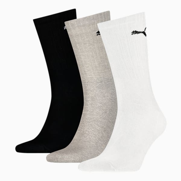 Medias unisex ligeras PUMA Sport Crew, pack de 3 pares, white / grey / black, large-ARG