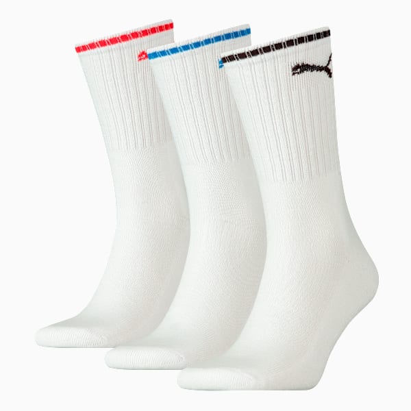 Medias unisex PUMA Sport Crew Stripe, pack de 3 pares, white, large-ARG