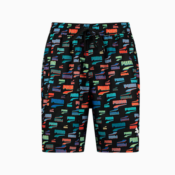 PUMA Swim Unisex Loose Fit Shorts, black / various logo colors, large-MEX